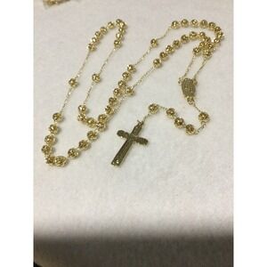 Laminated Gold RosaryNecklace withOrnate Beads and Cross Pendant CatholicJewelry